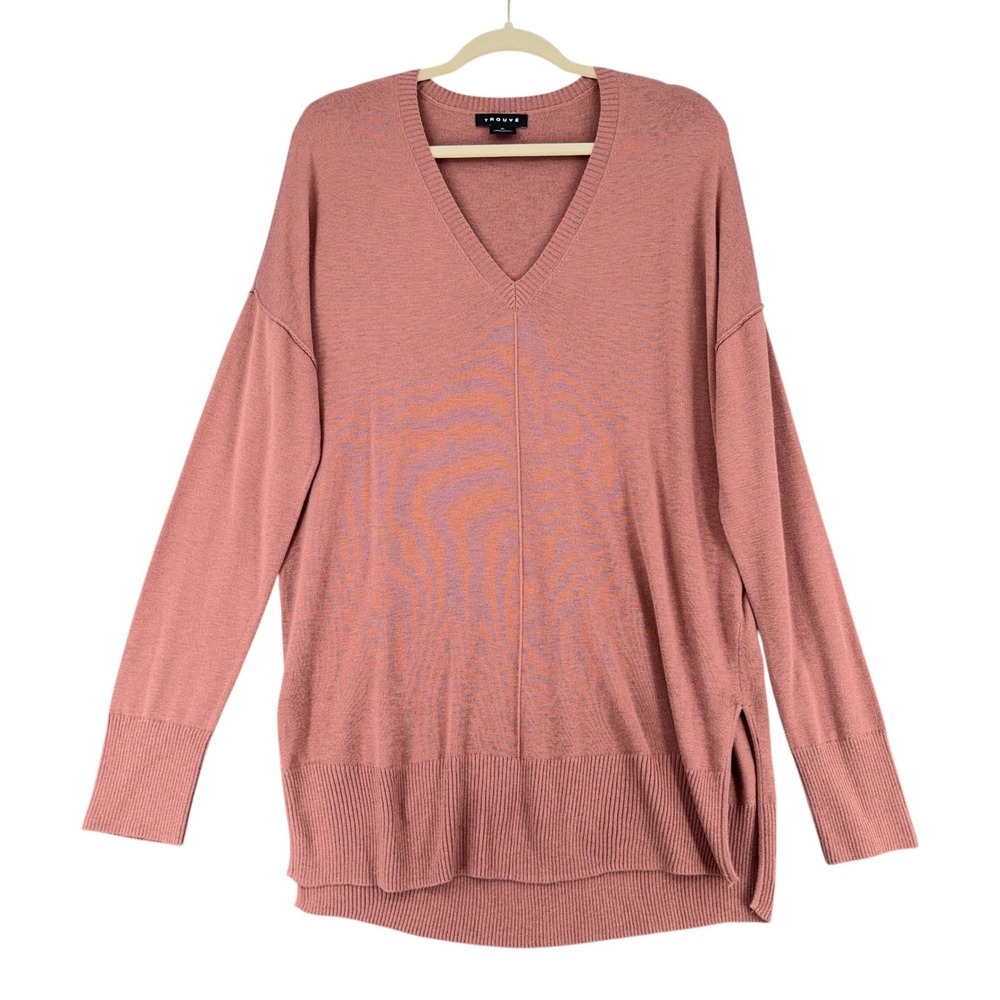 TROUVE Pink‎ V Neck Long Sleeve Oversized Sweater Top Women's XL